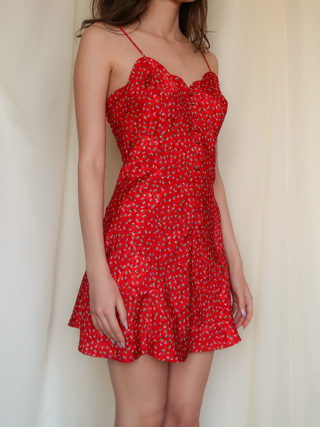 80s mini dress VINTAGE JACQUARD '80s SCALLOPED SLIP DRESS "JINX"