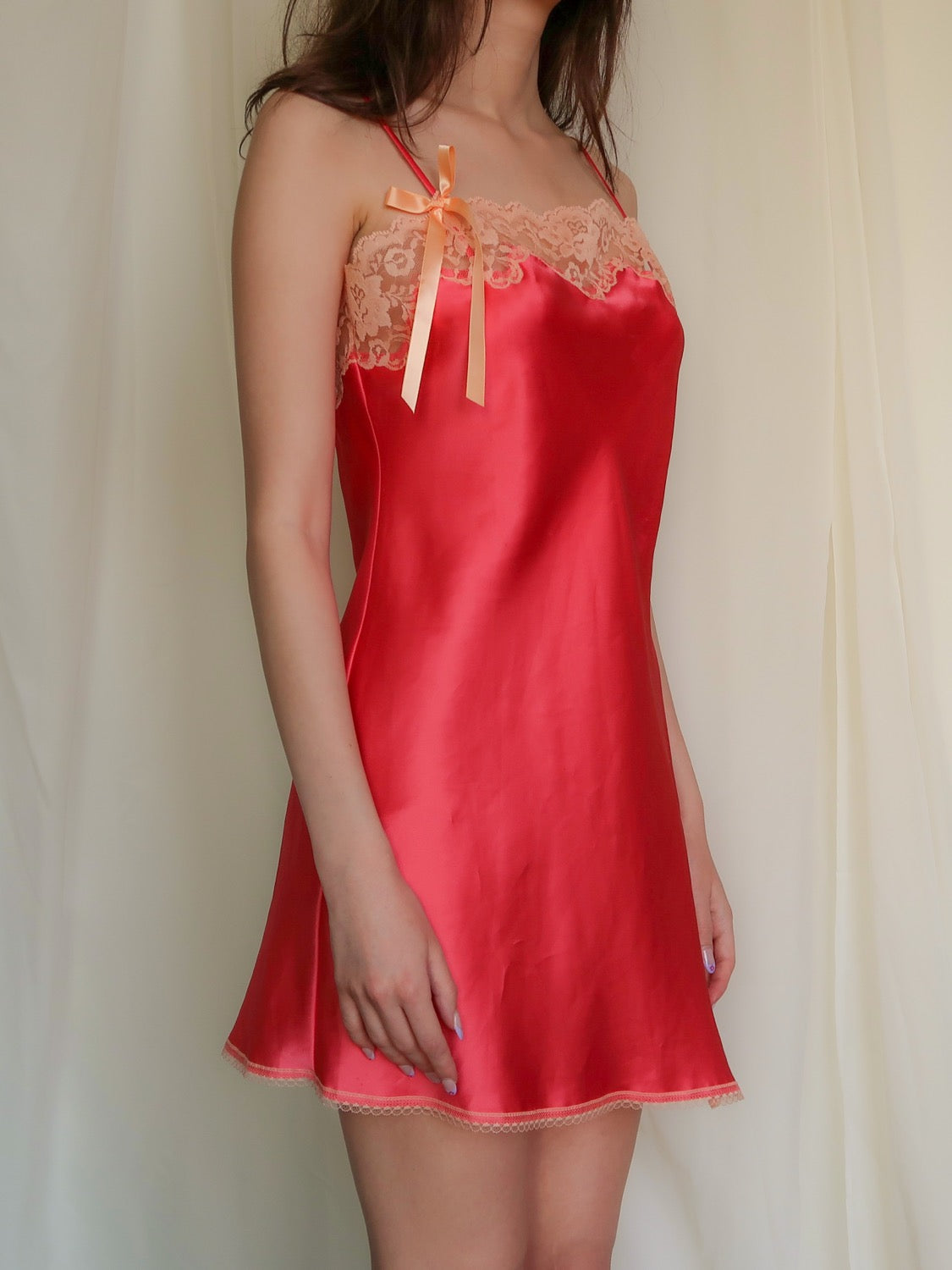 Vintage Y2K Victoria’s Secret Bright Orange Silk Chemise good Slip Dress size Small