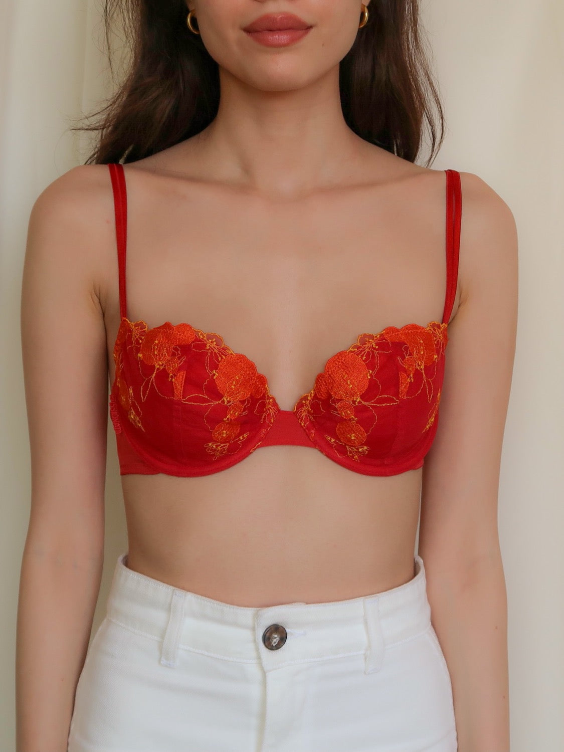 VINTAGE RED UNDERWIRE PADDED FRENCH BRALETTE - (36B/34C/32D)