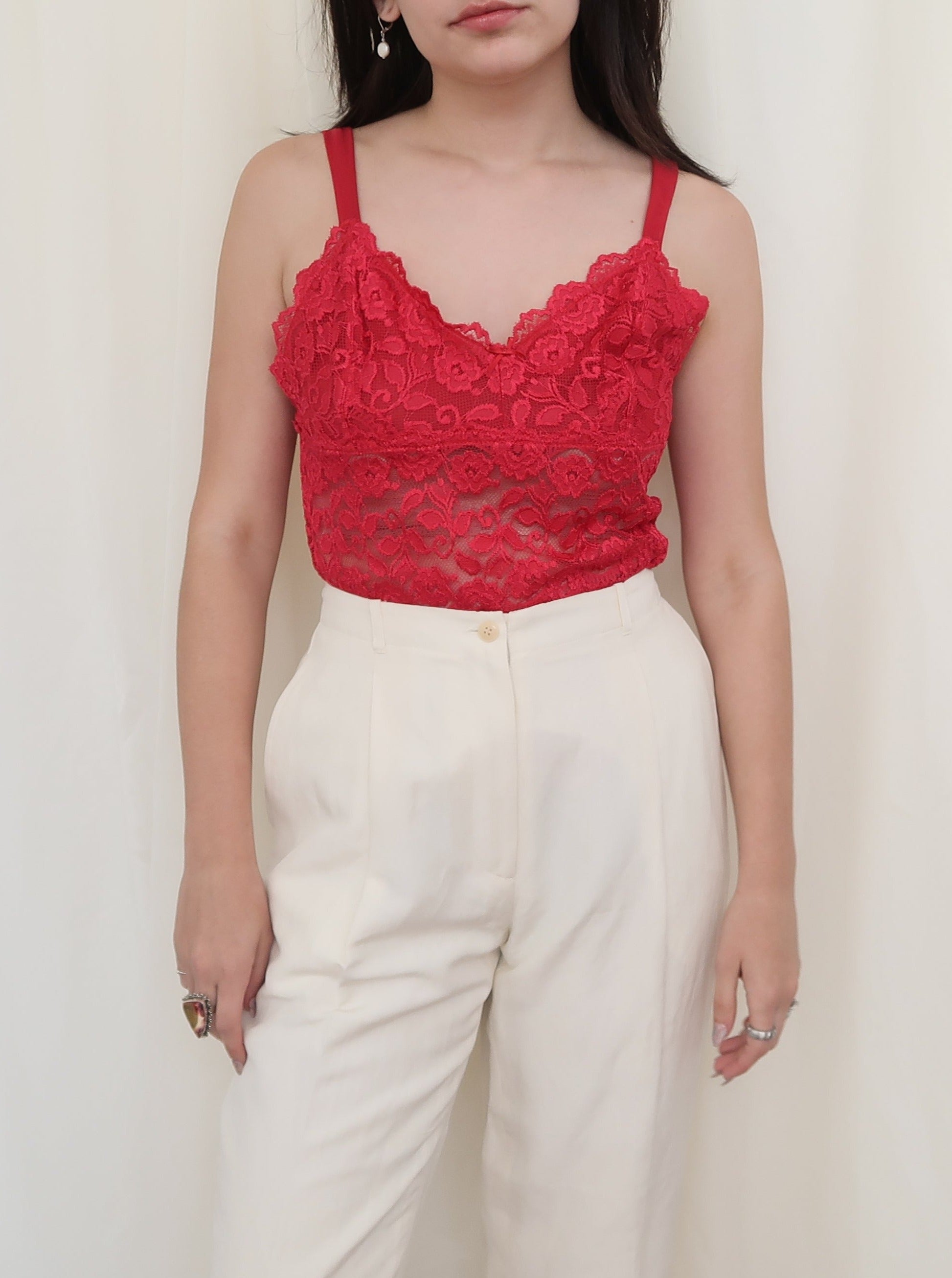 Red Cami Top - Lace Tank Top - Lacy Camisole Top - Lace Cami Top