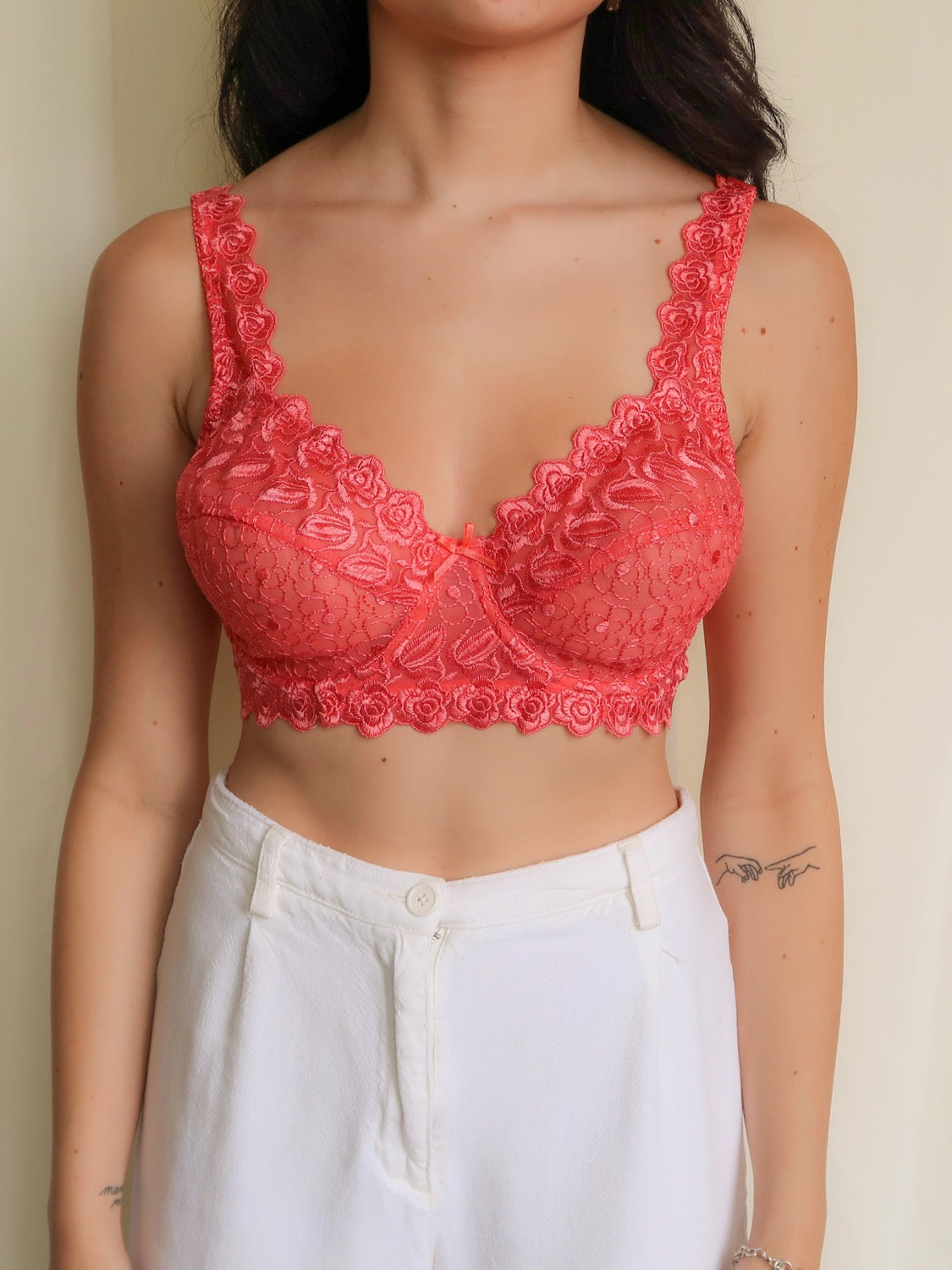 VINTAGE RED UNDERWIRE PADDED FRENCH BRALETTE - (36B/34C/32D)