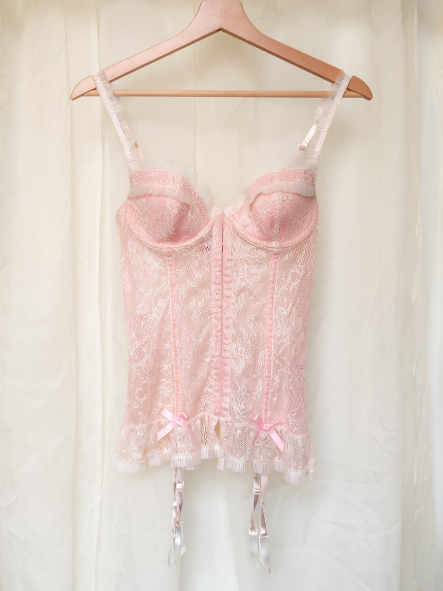 VS '00s BABYDOLL BUSTIER RUFFLED LACE TOP IN PINK - (34C