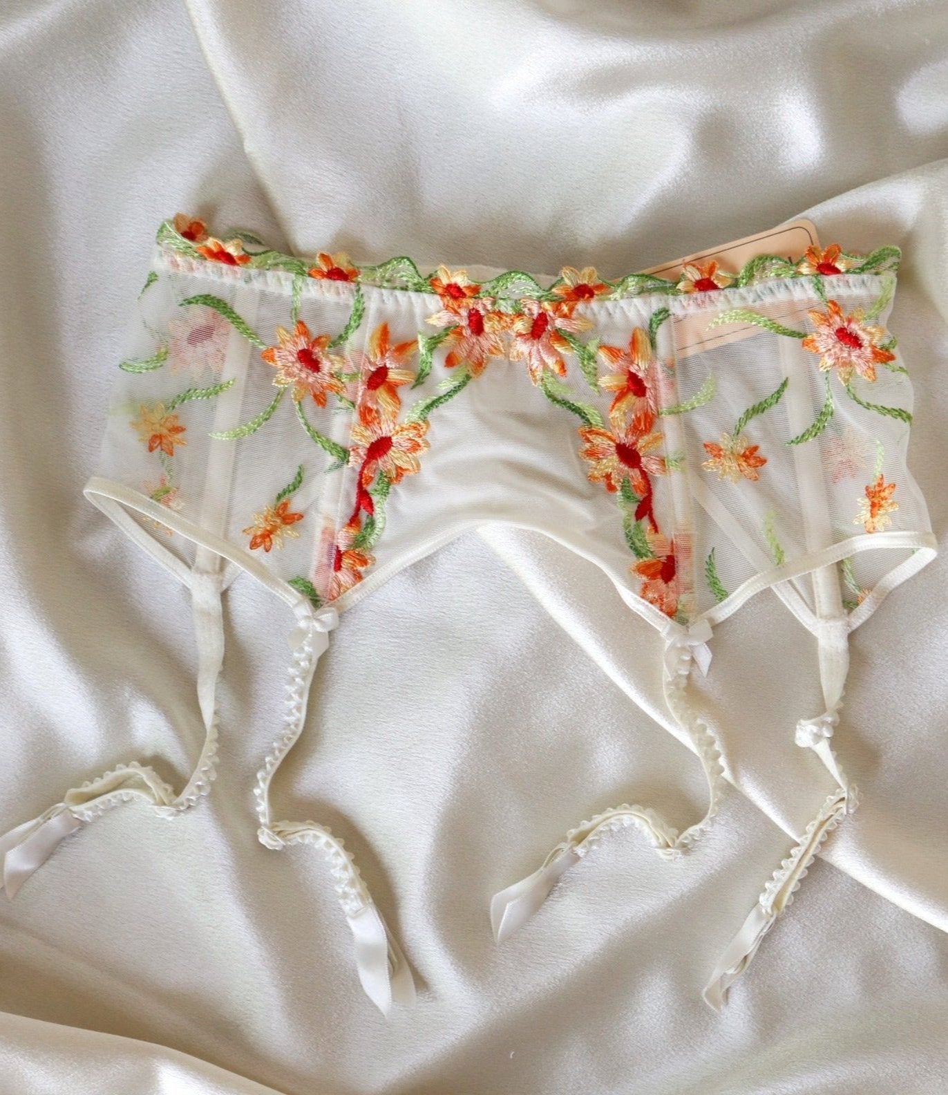 FRENCH DESIGNER FLORAL EMBROIDERED GARTER BELT