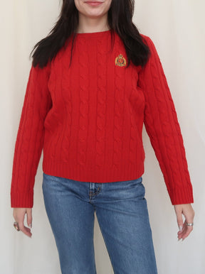 VINTAGE RALPH LAUREN CABLE KNIT RED SWEATER - (SMALL)