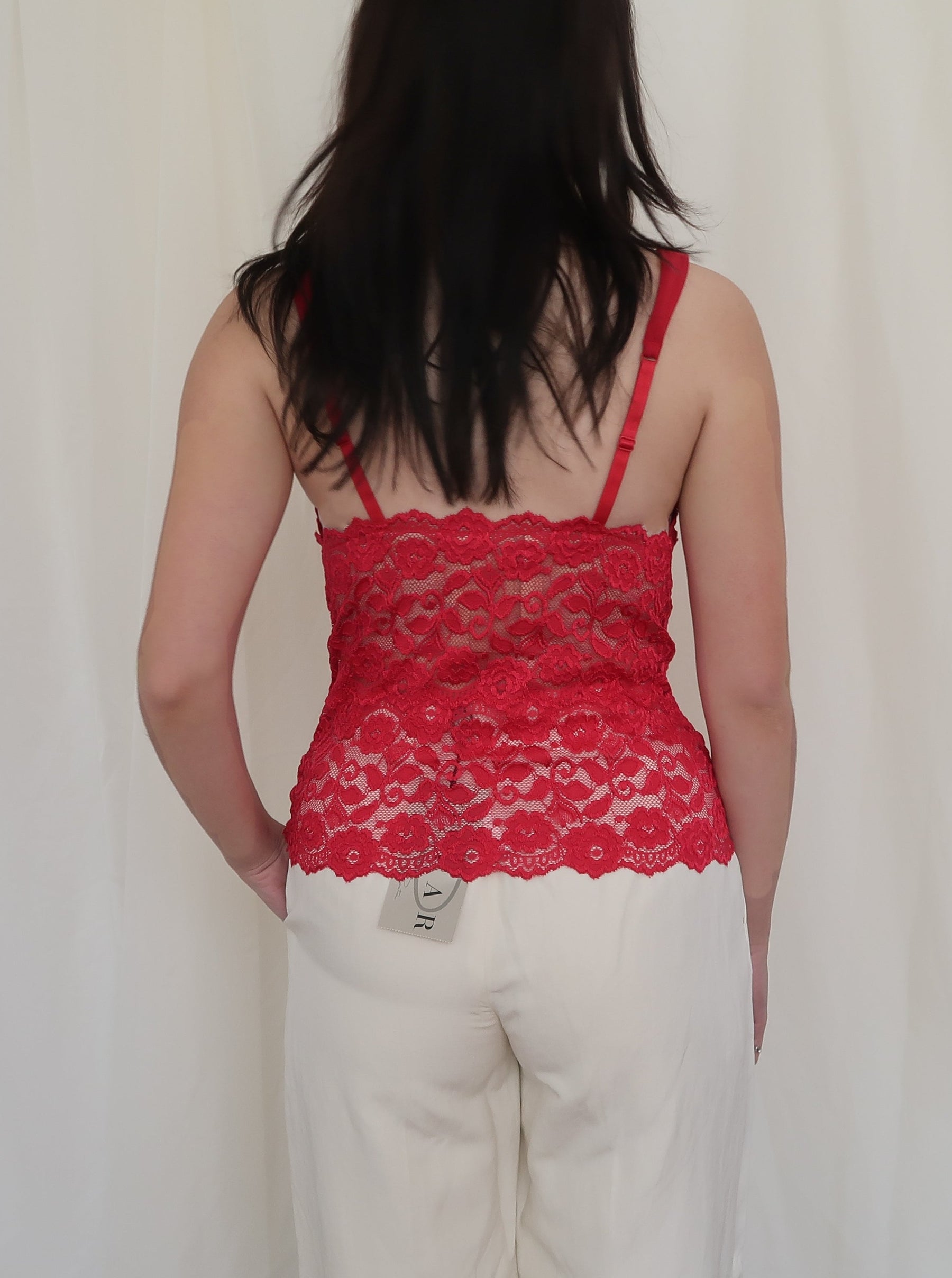 Y2k UNBRANDED LACE RED CAMISOLE - (SMALL)