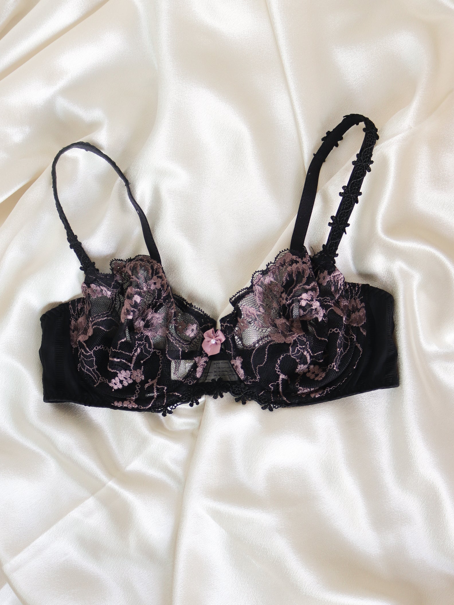 EARLY 1990's FRENCH DESIGNER EMBROIDERY BRALETTE - (36C/38B/34D + 34D/
